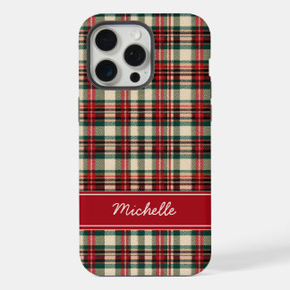 Coque iPhone 15 Pro Max Custom Name Red Plaid Christmas Phone Case