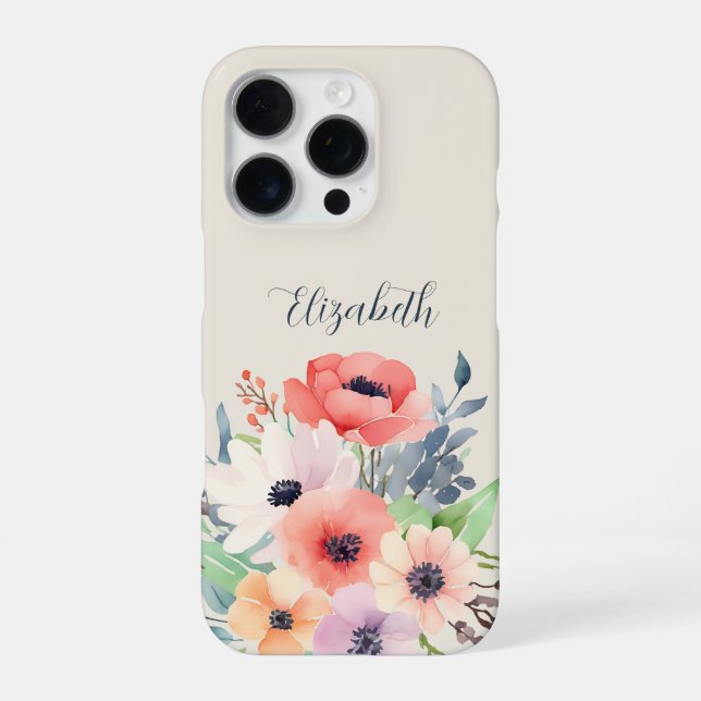 Coque iPhone Custom Name Watercolor Floral Anemone (Verso)