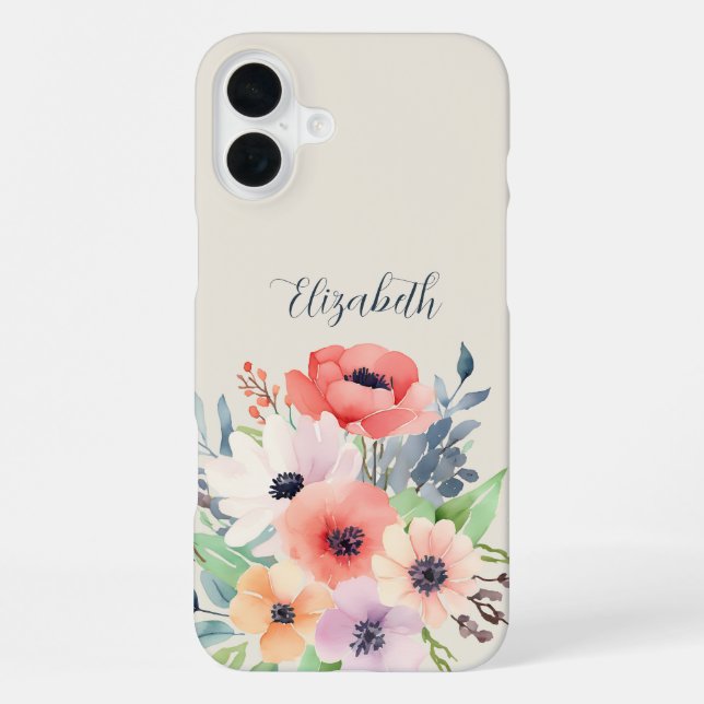 Coque iPhone Custom Name Watercolor Floral Anemone (Verso)