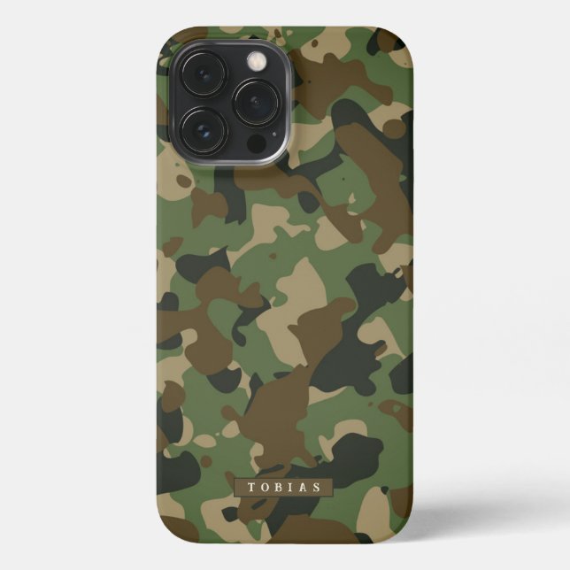 Coque iPhone Customizable Name Camouflage Military Kaki Brown (Verso)