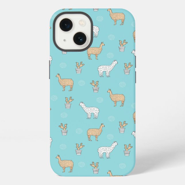 Coque iPhone Cute Alpaca Llama Cactus Pattern (Verso)