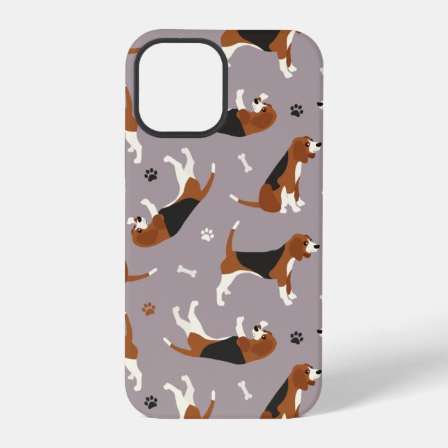 Coque iPhone Cute Beagles Paws and Bones Gray (Verso)