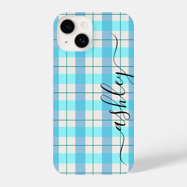 Coque iPhone Cute Bleu Buffalo Plaid (Verso)