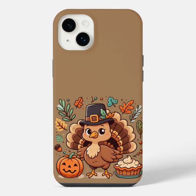 Coque iPhone Cute caricature Thanksgiving dinde et citrouille (Verso)