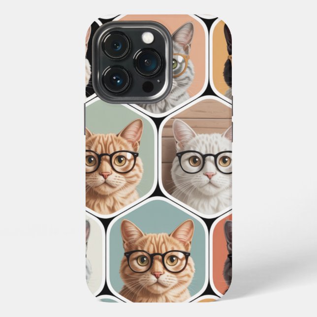 Coque iPhone Cute Cat Faces with Glasses  (Dos)