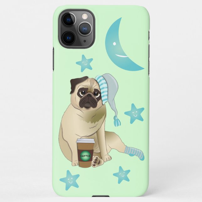 Coque iPhone Cute Chien Chiot Carlin C'est l'heure du café (Dos)
