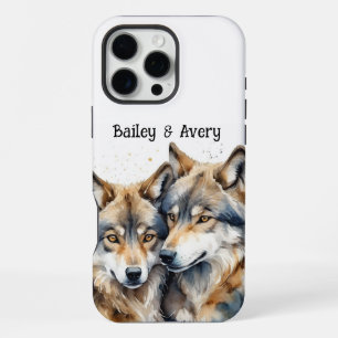 Coque iPhone 16 Pro Max Cute Cute Cuddling Wolves Couple Love Animaux