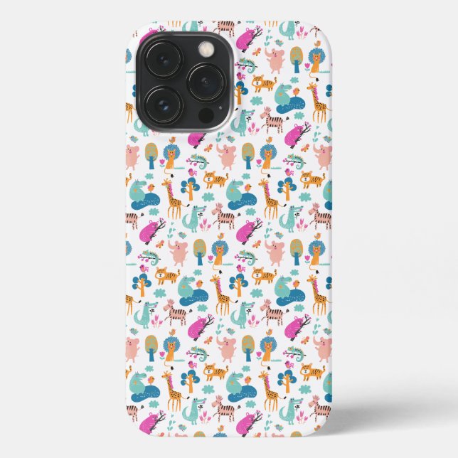 Coque iPhone Cute et colorée Jungle Animaux Motif (Verso)