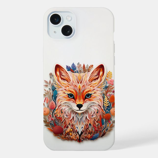 Coque iPhone Cute Fox avec fleurs Papier Coupe (Verso)
