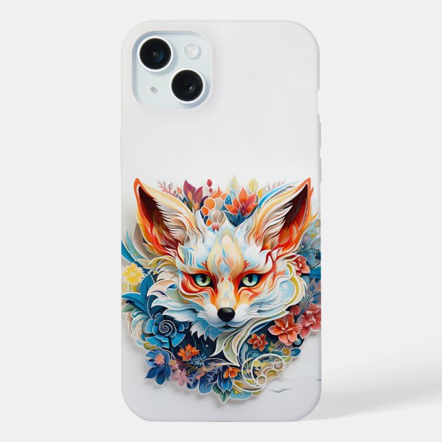 Coque iPhone Cute Fox avec fleurs Papier Coupe (Verso)