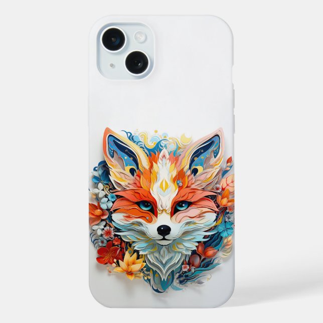 Coque iPhone Cute Fox avec fleurs Papier Coupe (Verso)