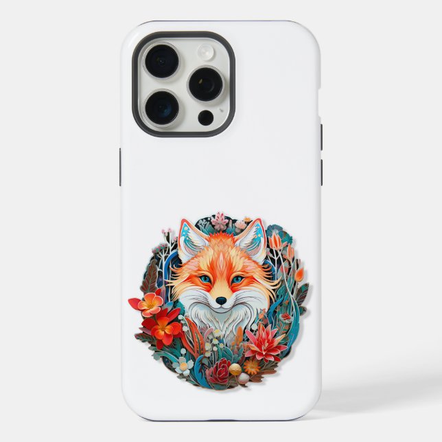 Coque iPhone Cute Fox avec fleurs Papier Coupe (Verso)