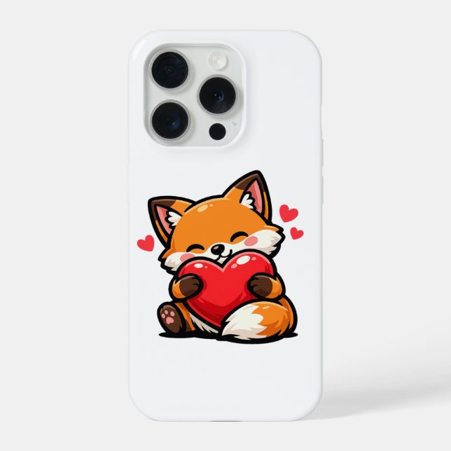 Coque iPhone Cute Fox Hugging Heart – Kawaii Love Animal (Verso)