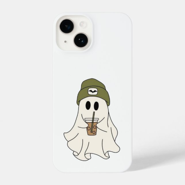 Coque iPhone Cute Ghost with Beanie & Drink – Halloween Case  (Verso)