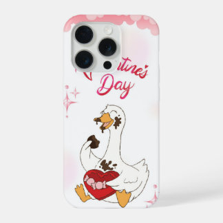 Coque iPhone 15 Pro Cute Goose Valentine Chocolate Love Illustration