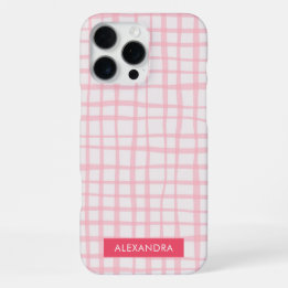 Coque iPhone 16 Pro Max Cute Hand-Drawn Modern Pink Grid