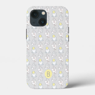 Etui iPhone 13 Mini Cute Kawaii Chat Motif Gris Jaune Monogramme