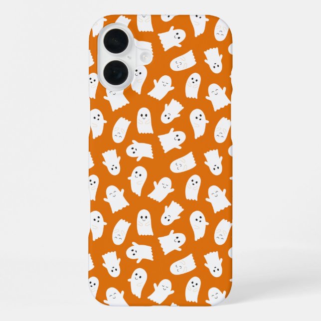 Coque iPhone Cute Kawaii Ghost Pattern on Orange Background  (Verso)