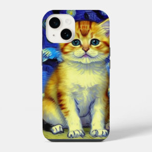 Coque Pour iPhone 14 Cute Kitten Starry Night Van Gogh