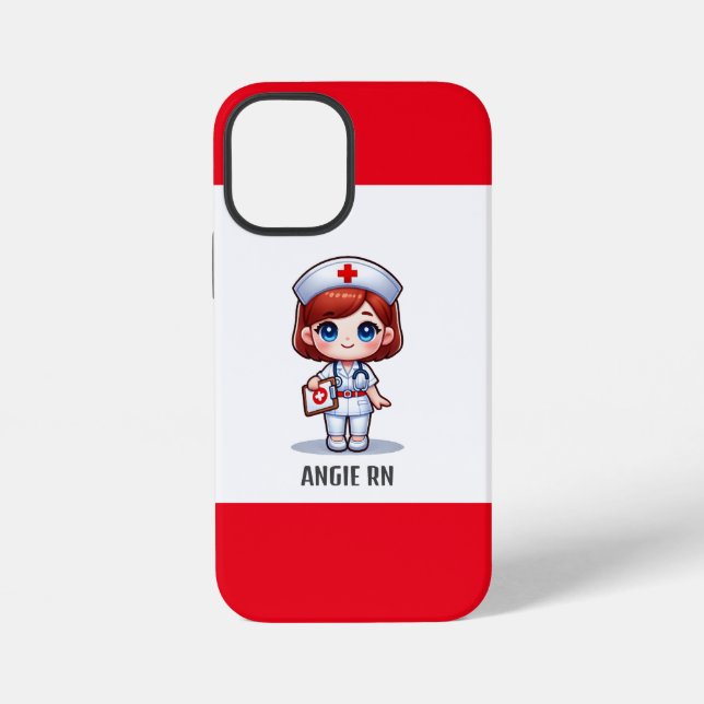 Coque iPhone Cute Manga Nurse avec cheveux rouge bleu yeux Pers (Verso)