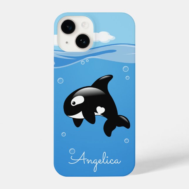 Coque iPhone Cute Orca Whale en Océan avec nom personnalisé (Verso)