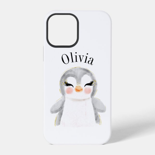 Coque iPhone Cute Penguin Aquarelle Nom Moderne (Verso)