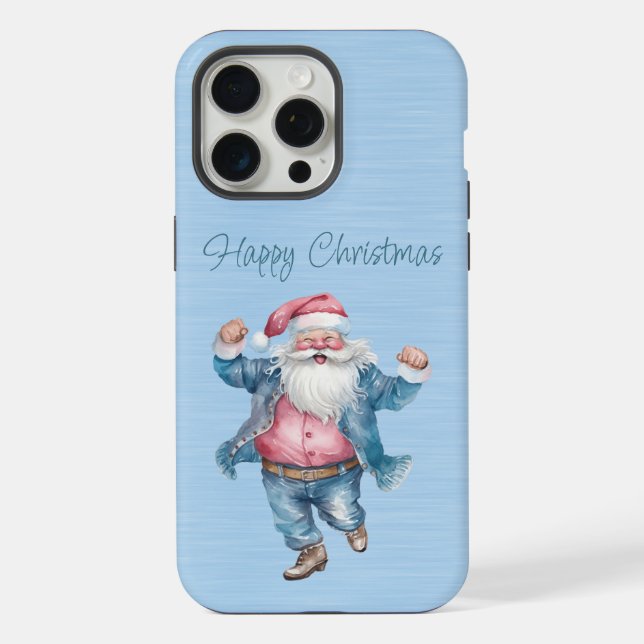 Coque iPhone Cute Père Noël rose et bleu en jeans (Verso)
