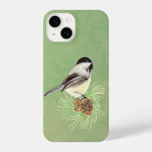 Coque Pour iPhone 14 Cute Petite Pickadee Oiseau Pine Cône Art de la fa