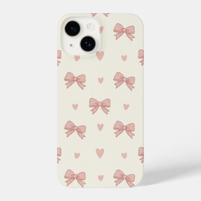 Coque iPhone Cute Pink Bow & Heart Coquette AestheticPhone Case (Verso)