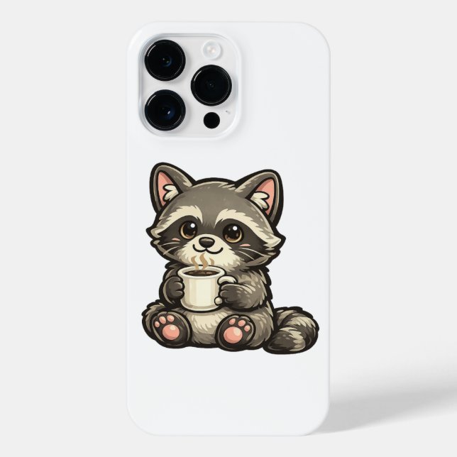 Coque iPhone Cute Raccoon with Coffee – Cozy Kawaii Animal (Verso)