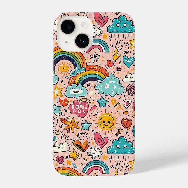 Coque iPhone Cute Rainbow Doodle Pattern (Verso)