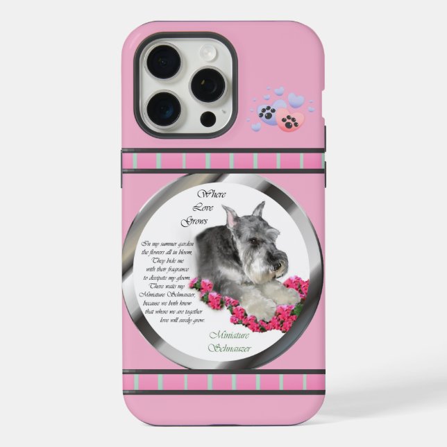 Coque iPhone Cute rose moderne Schnauzer Chien Art (Verso)
