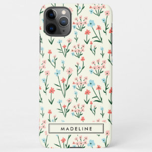 Coque iPhone 11Pro Max Cute Simple Botanique Rose Bleu Fleur Floral