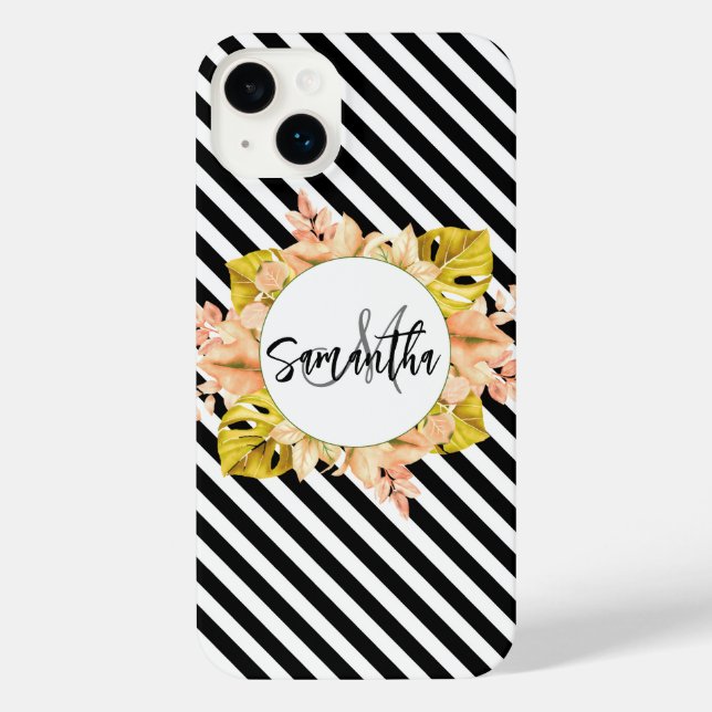 Coque iPhone Cute Stripes et Monogramme Floral (Verso)