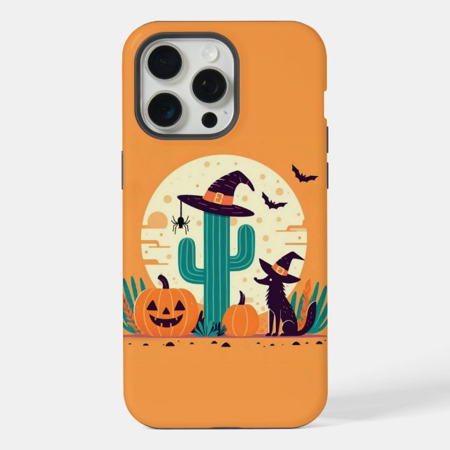 Coque iPhone Cute, sud-ouest du désert d'Halloween/cactus (Verso)