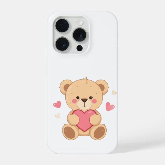 Coque iPhone Cute Teddy Bear Holding Heart – Valentine Love Ill (Verso)
