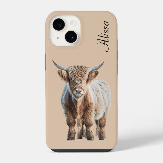 Coque iPhone Cute vache Highland avec nom (Verso)