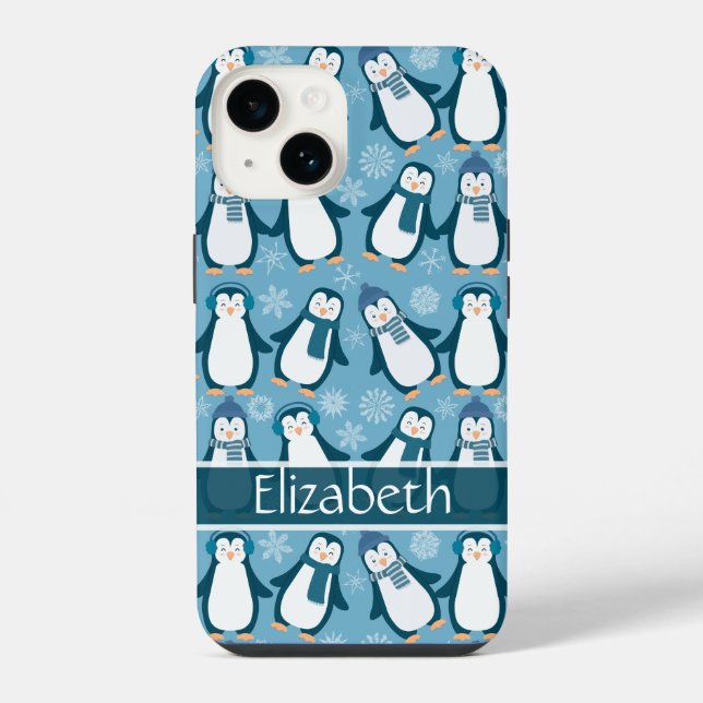 Coque iPhone Cute Winter Penguins Design Ajouter un nom (Verso)