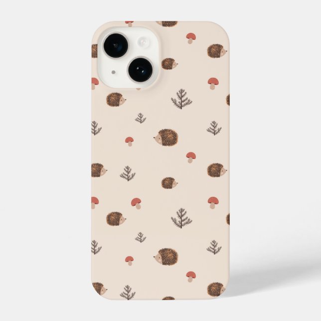 Coque iPhone Cute Woodland Hérisson et Motif de champignons (Verso)