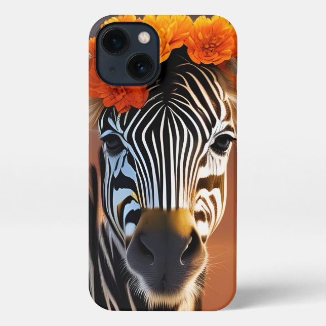 Coque iPhone Cute Zebra portant des fleurs orange (Verso)
