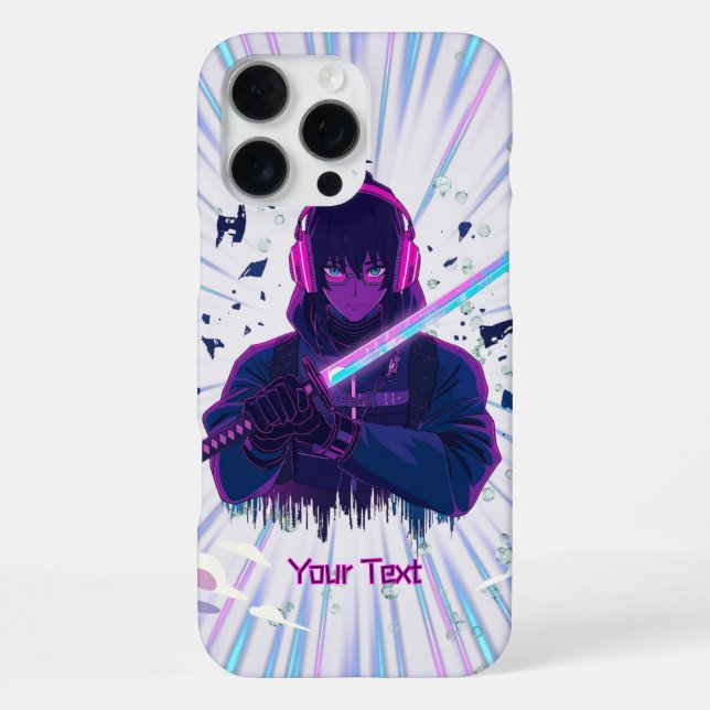 Coque iPhone Cyber Samurai Anime Boy Vaporwave Warrior Art (Verso)