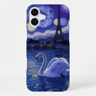 Coque iPhone 16 Plus « Cygne à Paris : Reflets étoilés »
