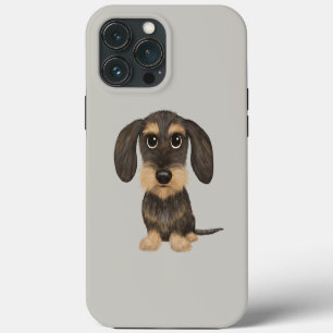 Etui iPhone 13 Pro Max Dachshund à poil dur Teckel de dessin animé mign
