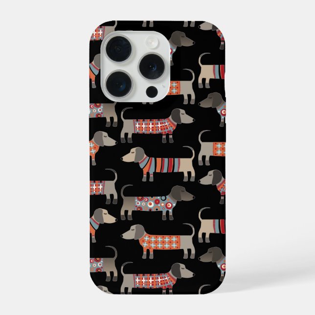 Coque iPhone Dachshund Chien Saucisse Foncé (Verso)