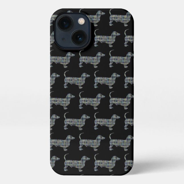 Coque iPhone Dachshund Daxie Chien Cute Silhouette Grille Noir (Verso)