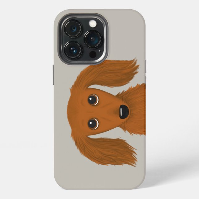 Coque iPhone Dachshund roux à longs poils | Chien de dessin ani (Dos)