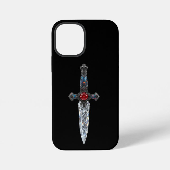 Coque iPhone Dague de cristal de luxe gothique Pho Ruby Red Gem (Verso)