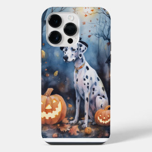 Coque Pour Pour iPhone 14 Pro Max Dalmation d'Halloween avec effroi Citrouille