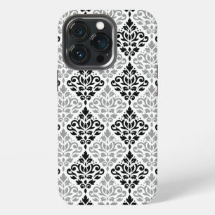 Etui iPhone 13 Pro Damas à grand motif à défilement noir gris blanc