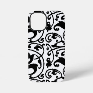 Coque iPhone 12 Mini Damas floral Ikat - Blanc et noir